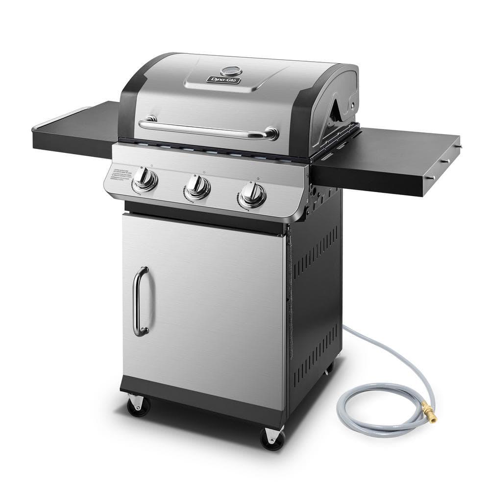 DynaGlo Premier 3Burner Natural Gas Grill in Stainless Steel with Folding Side Tables