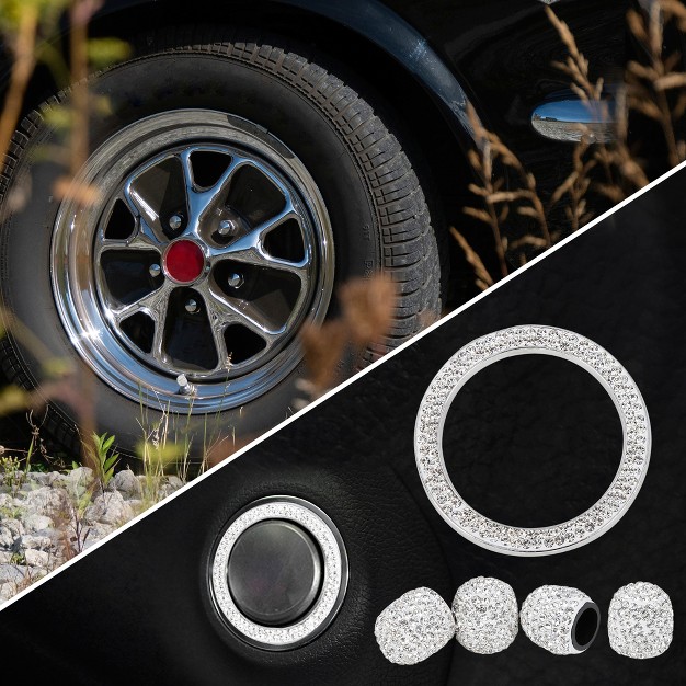 Unique Bargains 4 Pcs Valve Stem Caps With 1 Pcs Ring Emblem Sticker Dustproof Bling Car Accessories Universal