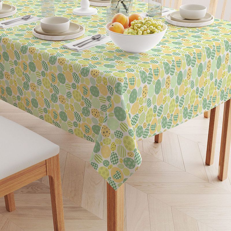 Square Tablecloth， 100% Polyester， 60x60， Green and Yellow Pastel Easter Eggs