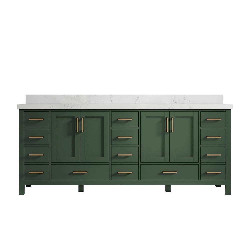 Willow Collections Malibu 84 in. W x 22 in. D x 36 in. H Double Sink Bath Vanity in Lafayette Green with 2 in. Empira Quartz Top MLB_LGN_EMP_WT_84