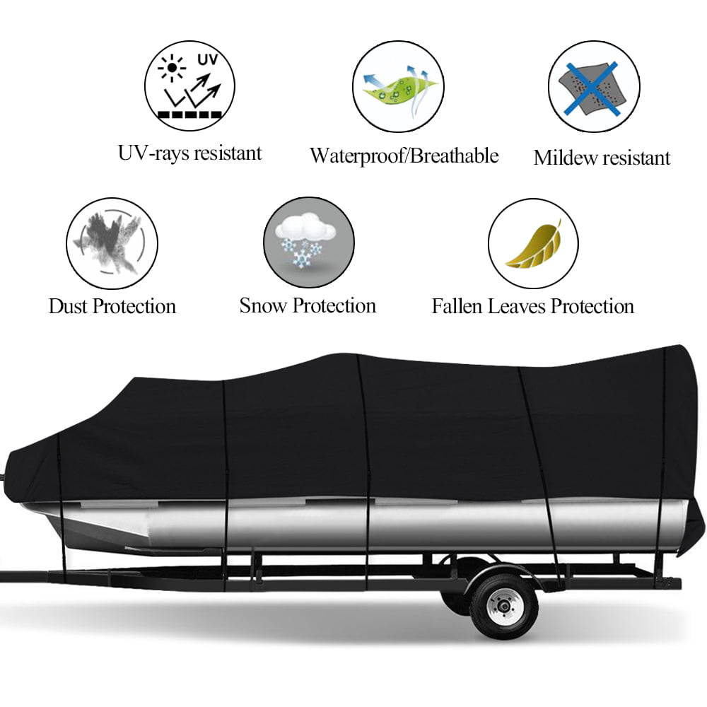 17-20FT 210D Waterproof Pontoon Boat Cover Anti-UV Heavy Duty Outdoor Trailerable Fish Ski Deck Boats Protector Black