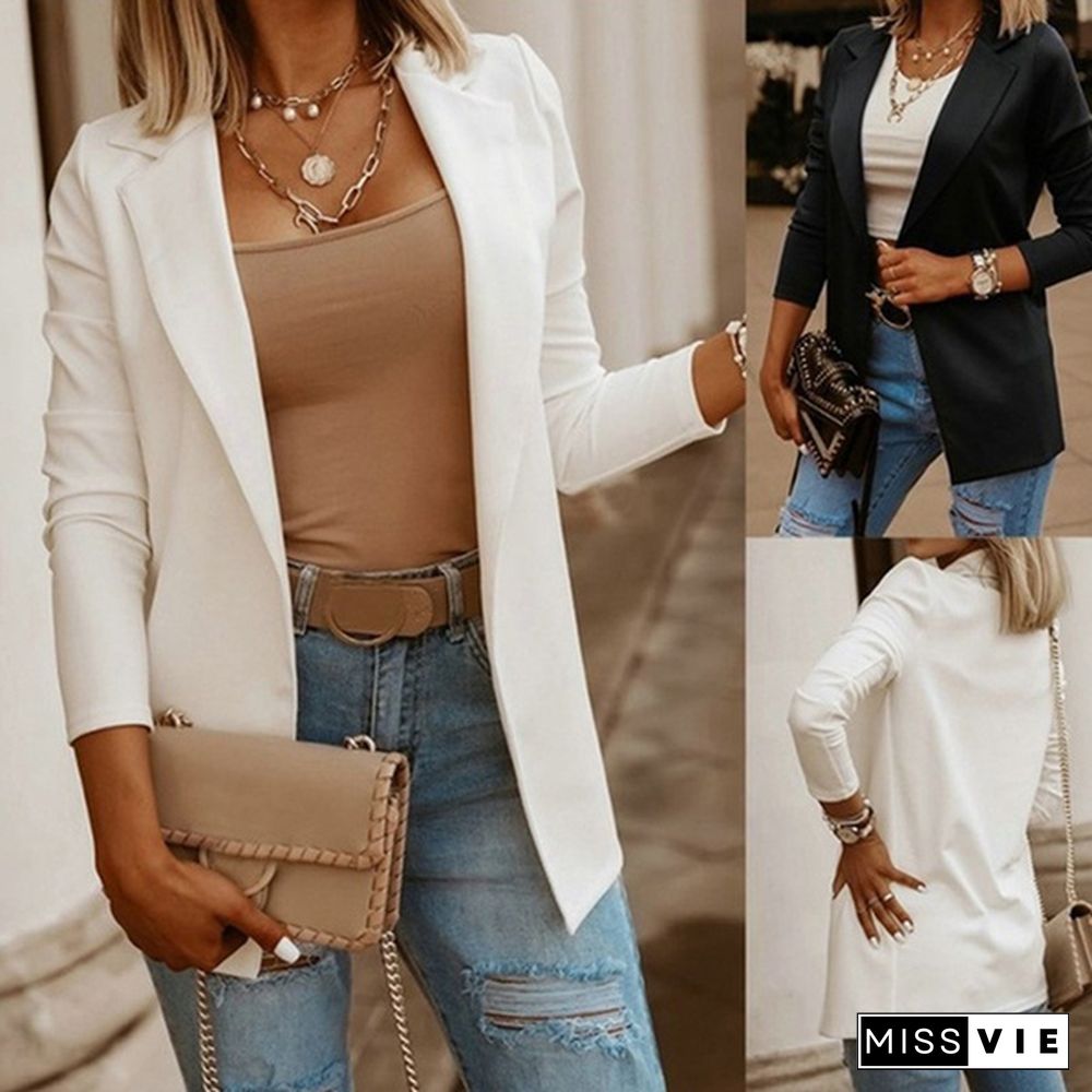 Women's Cardigan Jackets Coat Autumn Spring Fashion Long Sleeve Open Front Solid Color Casual Oversized Long Blazer