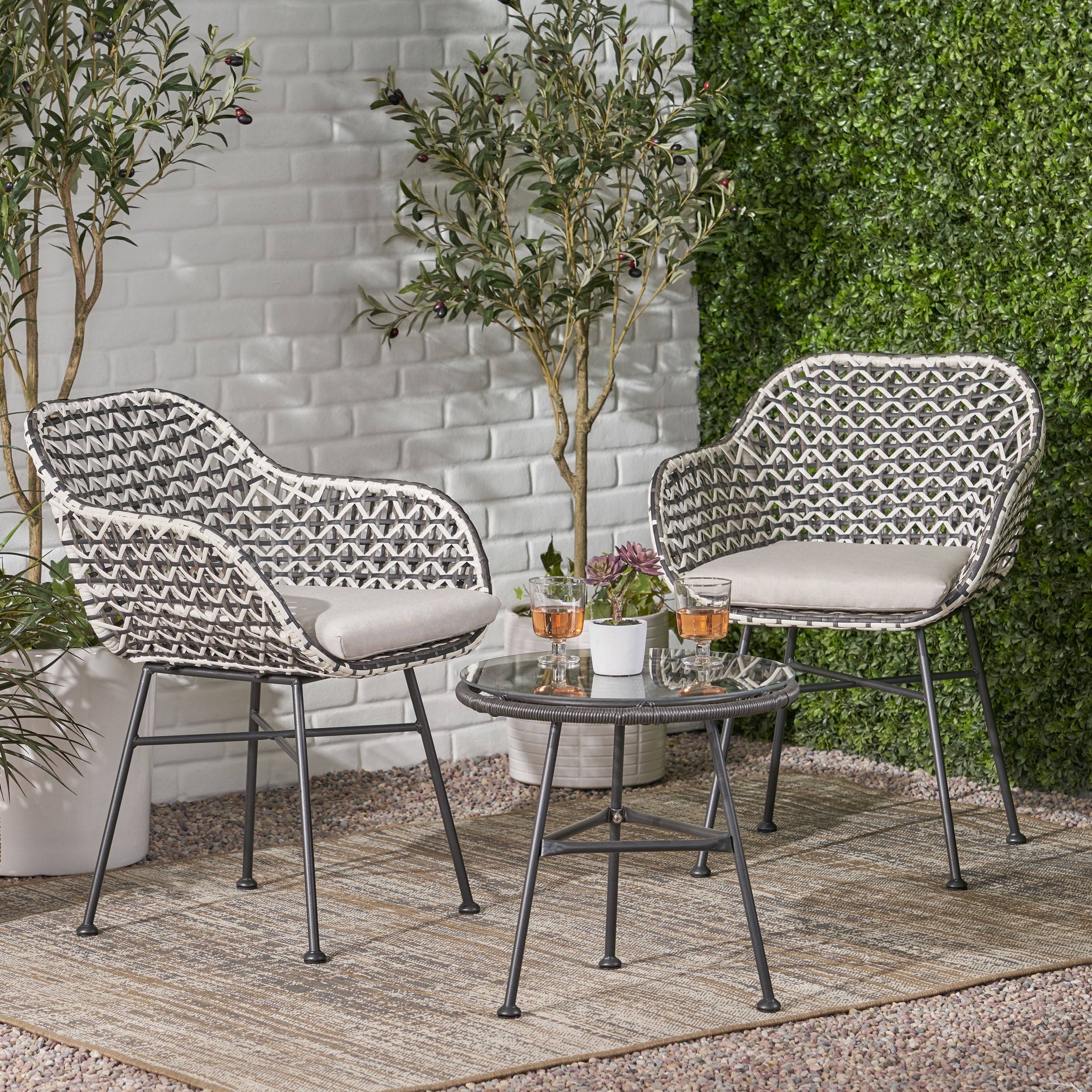 Jayline Outdoor 3 Piece Wicker Chat Set