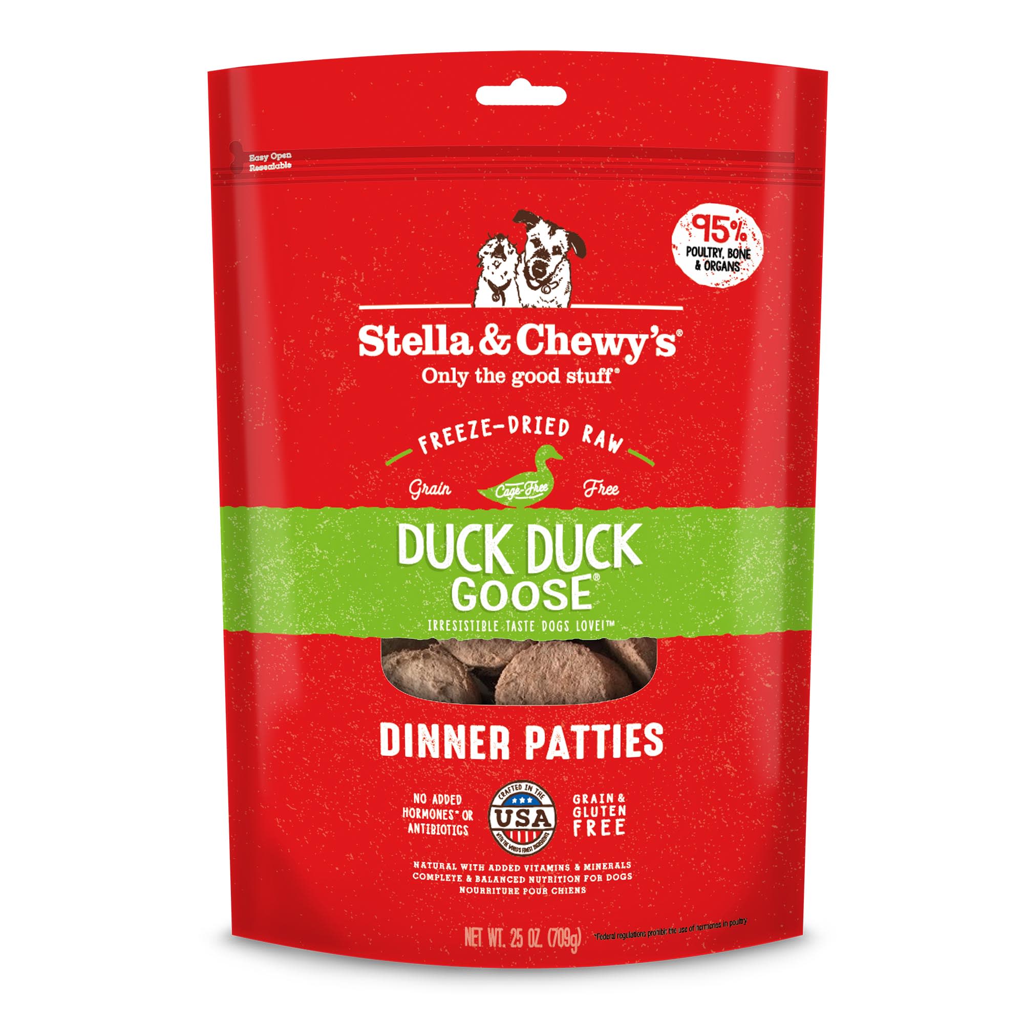 Stella  Chewys Freeze Dried Raw Dinner Patties High Protein Duck Duck Goose Recipe Dry Dog Food， 25 oz.