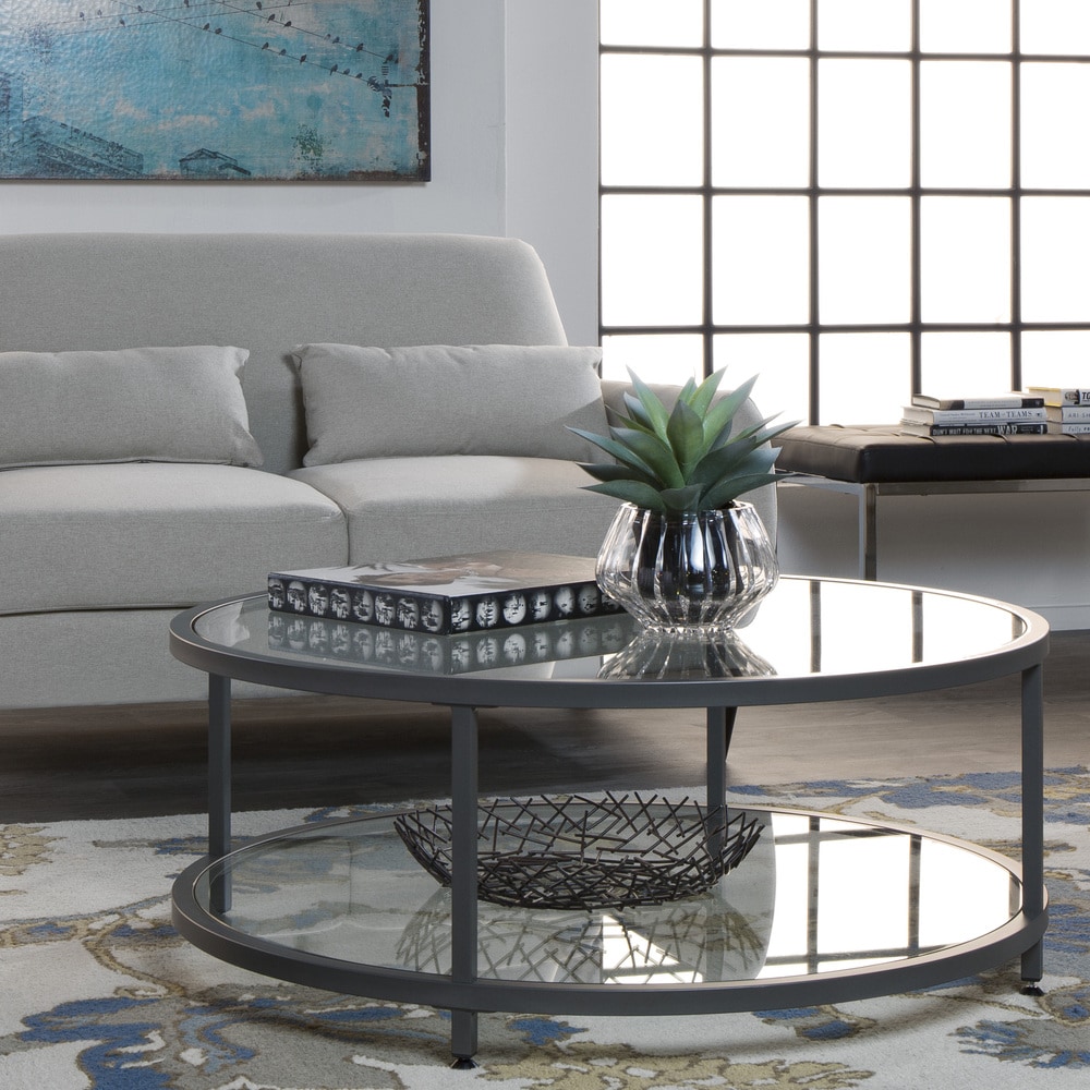 Carbon Loft Heimlich Round Steel/Glass Coffee Table