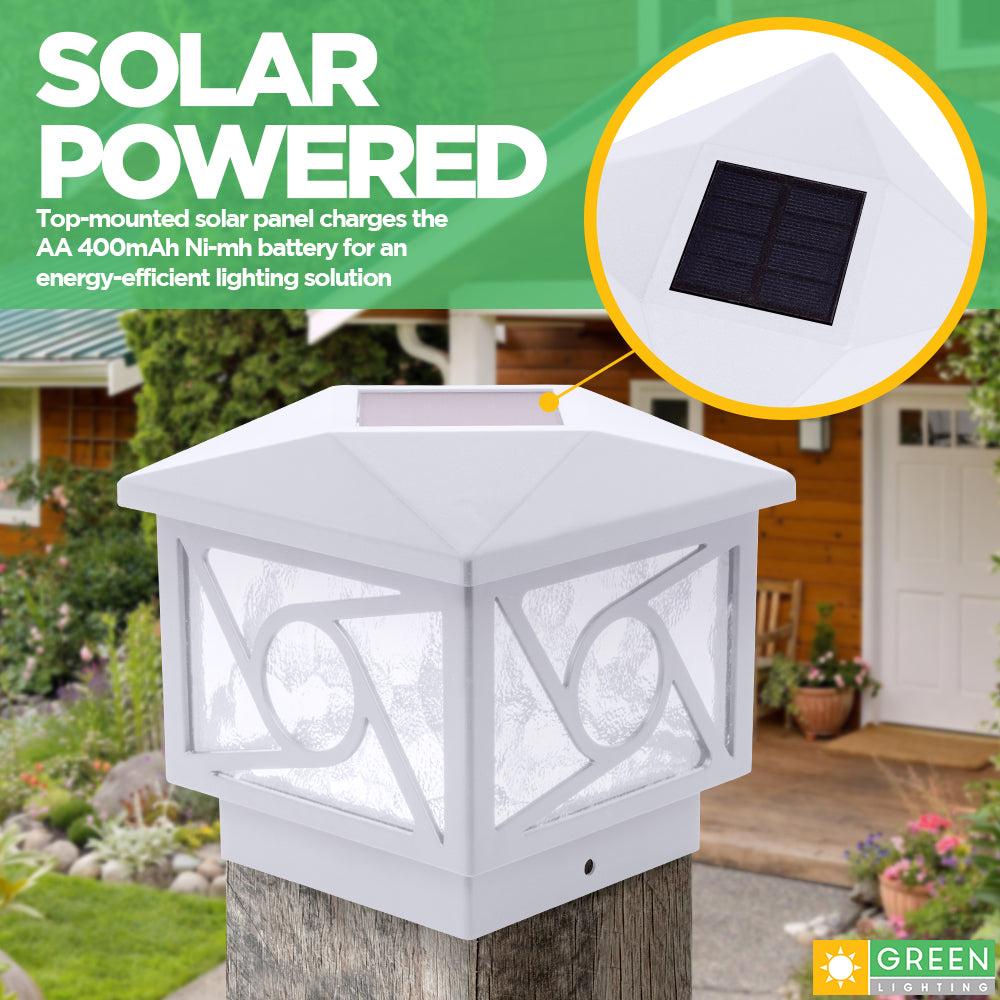 GreenLighting Geometric Circle 12 Lumen Solar Powered LED Post Cap Light for 4x4 or 5x5 Posts (White)