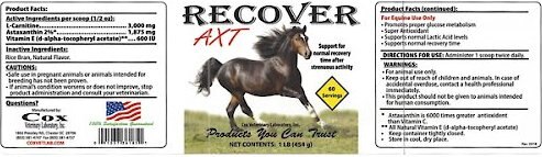 Cox Vet Lab Recover AXT Powder Horse Supplement， 1-lb jar