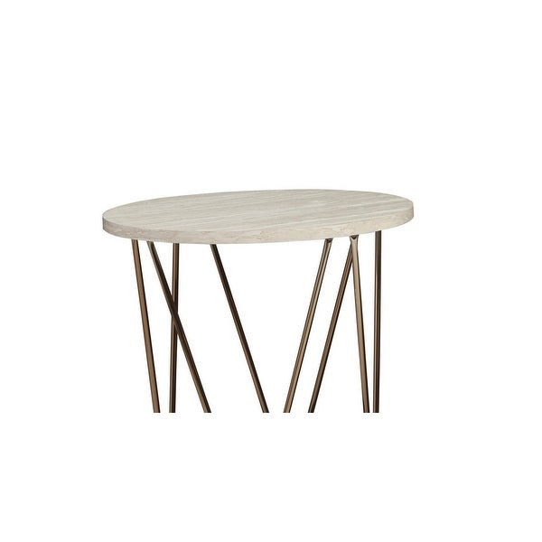 Faux Marble Table Set with 1 Coffee Table and 2 End Tables， White and Gold - 17.88 H x 47 W x 31.13 L