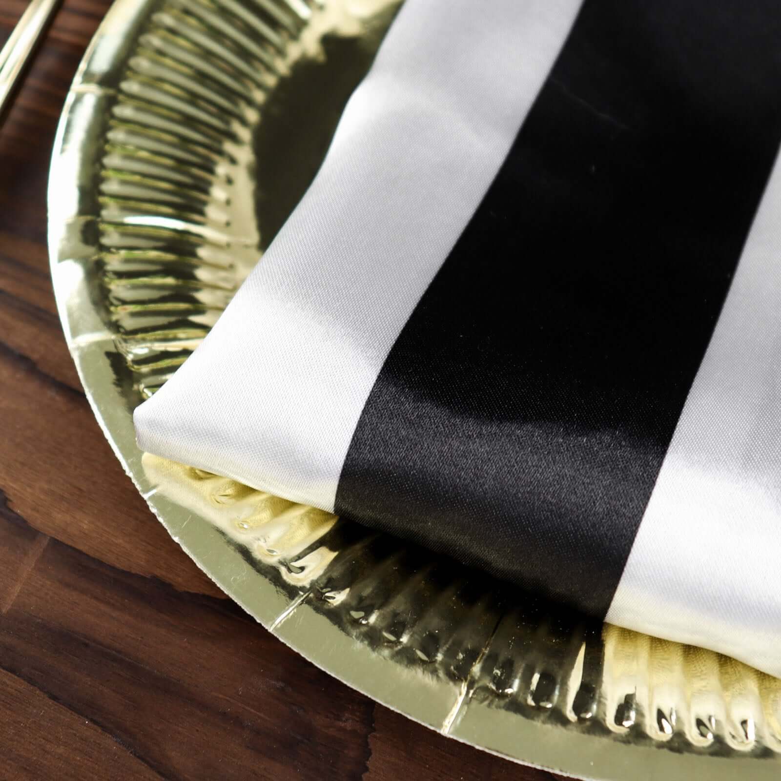 5 Pack Black and White Striped Satin Cloth Dinner Napkins 20