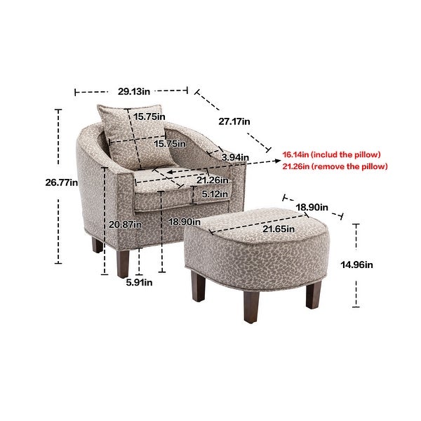 Modern Barrel Chair Mid Century Upholstered Accent Chair Round Arms Chair with Ottoman， Taupe