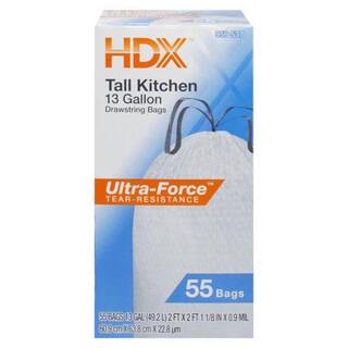 HDX HDX 13 Gal. FLEX White Drawstring Kitchen Trash Bags (55 Count) HDX959537