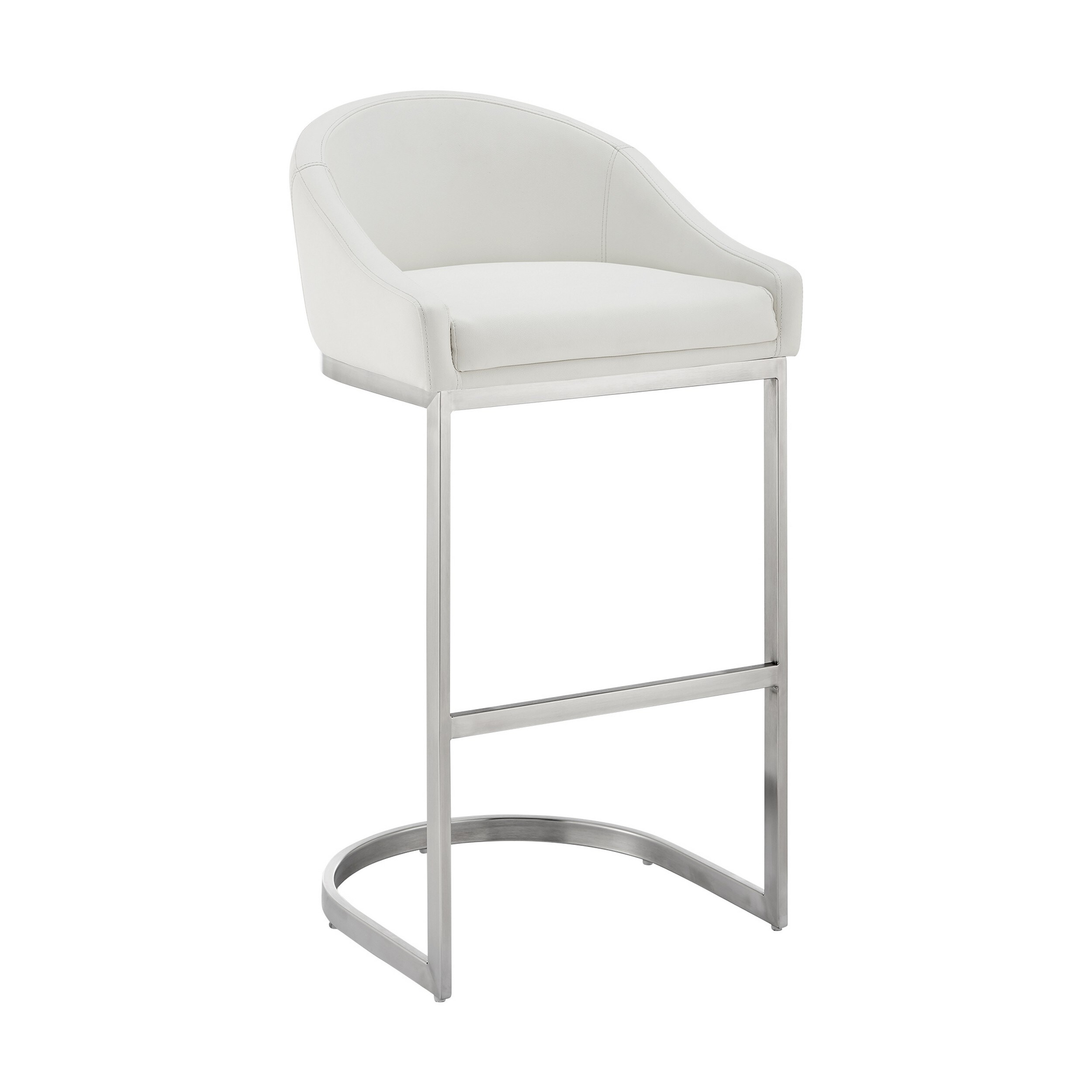 Lina 24 Inch Counter Stool Chair， Metal Cantilever Base， White Faux Leather