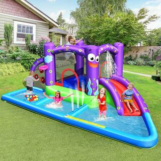 Gymax Inflatable Water Slide Castle Kids Bounce House wOctopus Style and 750-Watt Blower GYM09262