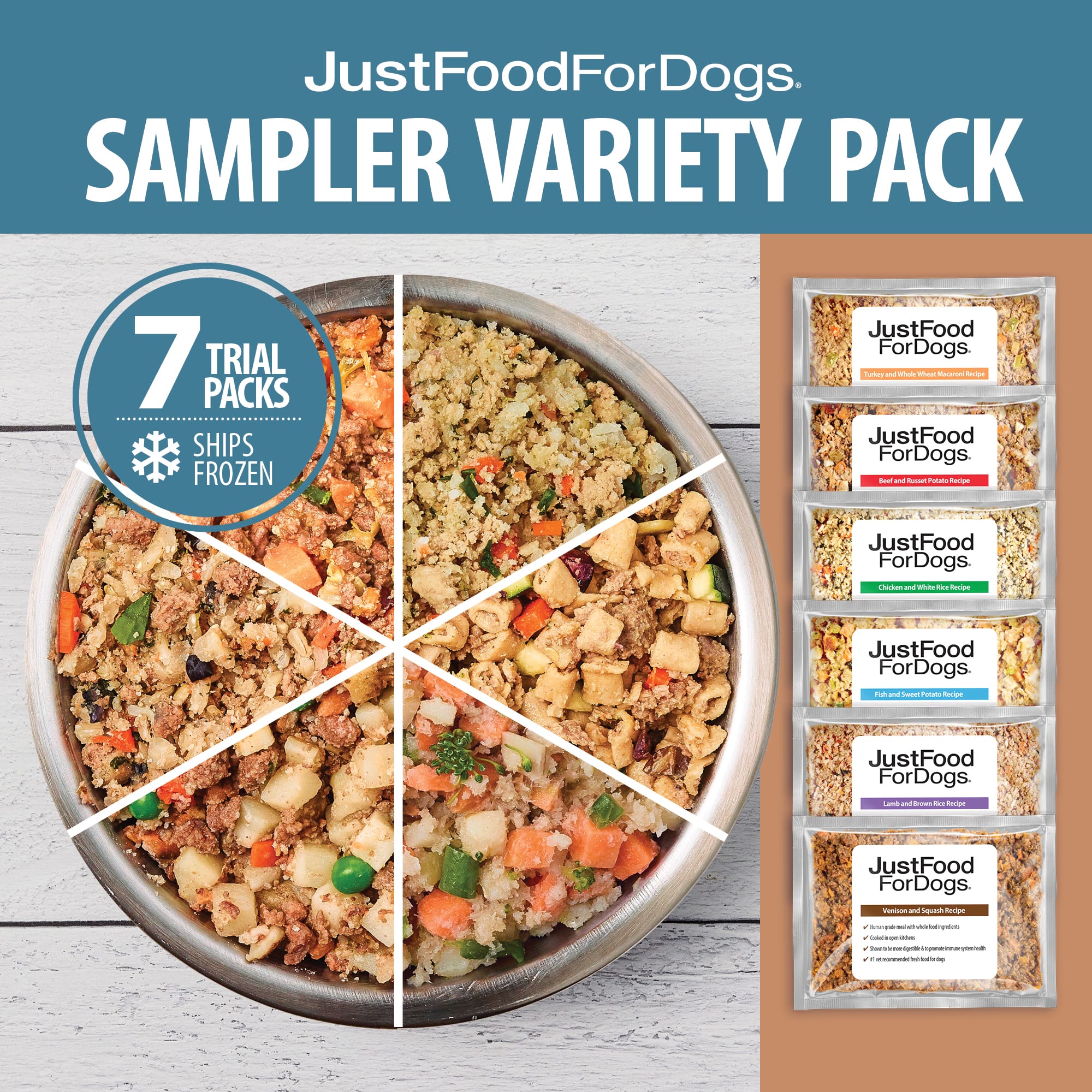 JustFoodForDogs Sampler Variety Box， 18 oz.， Count of 7