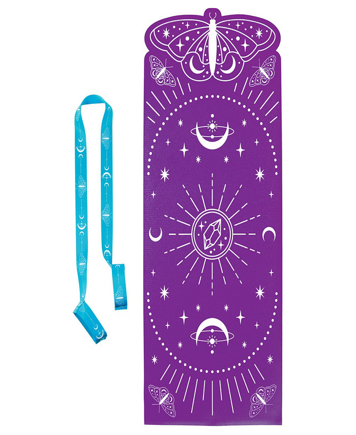 Three Cheers For Girls 3C4G - Celestial Yoga Mat Carrying Strap 24 x 60 Mat  Make It Real  Teens Tweens Girls  Purple Mat With Teal Strap  Butterfly Celestial Design  Encourages Fitness Well Being