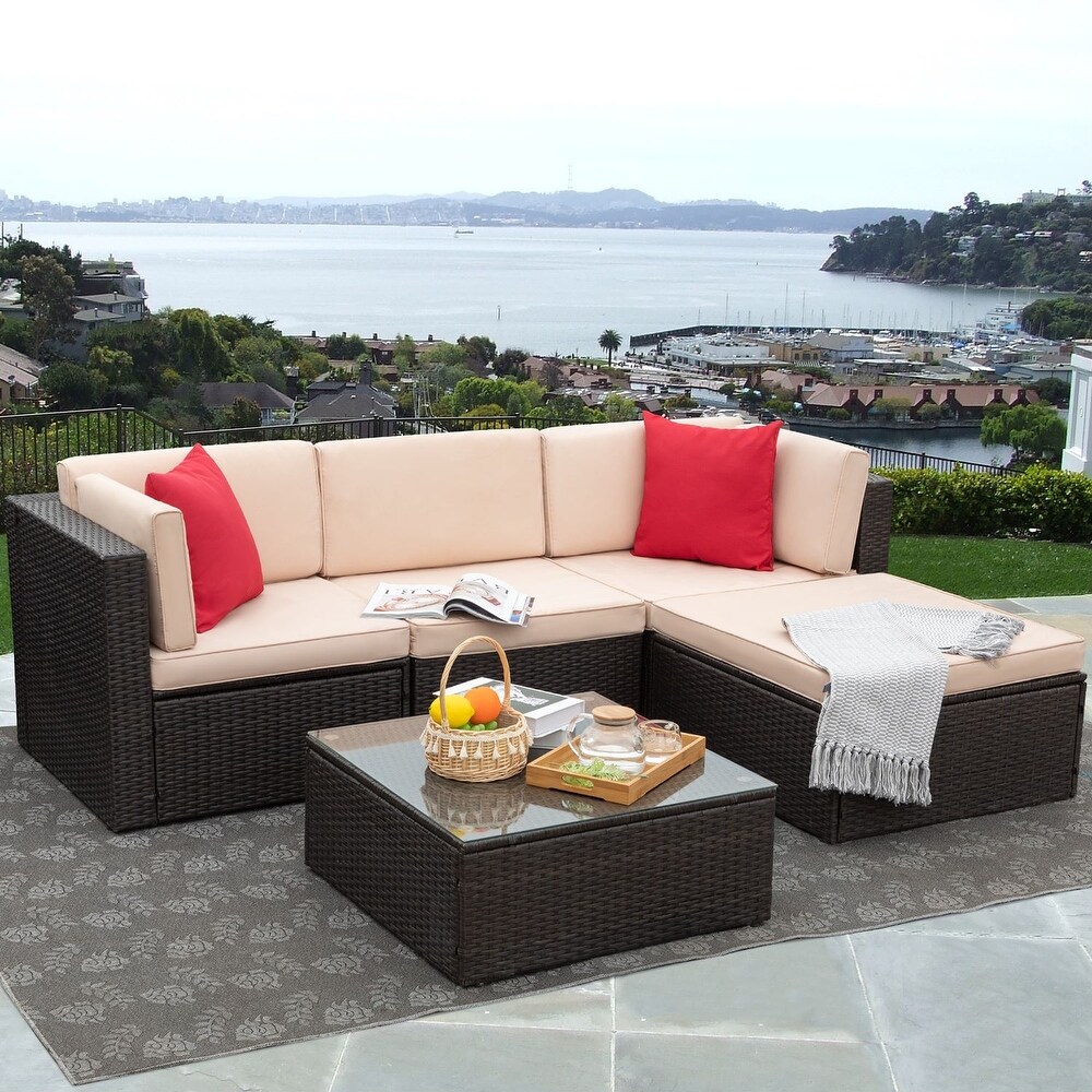 Homall 5 Pieces Patio Furniture Sets Outdoor Sectional Sofa Manual Weaving Rattan