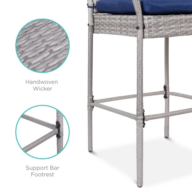 Best Choice Products Set Of 2 Wicker Bar Stools W Cushion Footrests Armrests For Patio Pool Deck