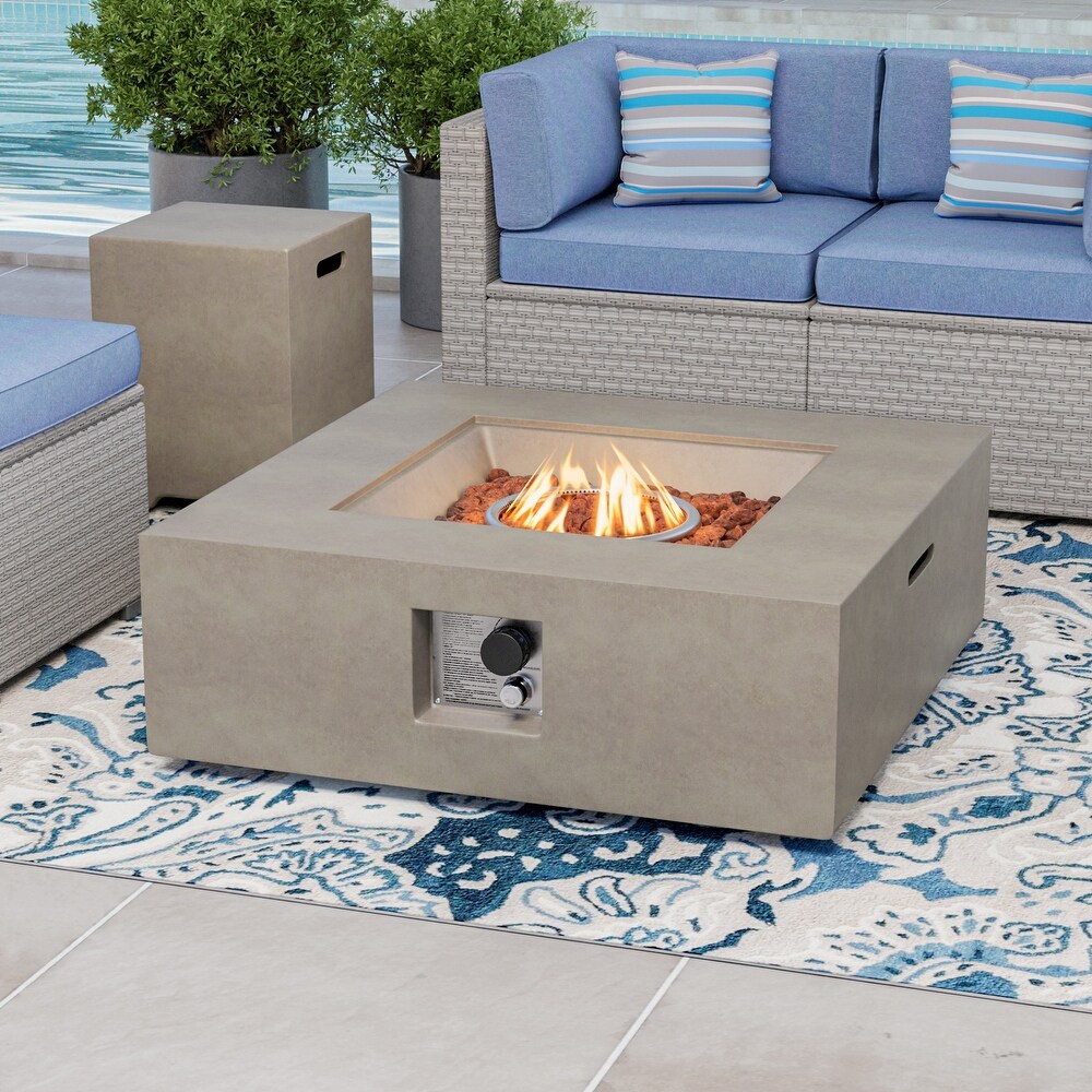 COSIEST 2 Piece Outdoor Square Green Patio Fire Table With Tank Cover