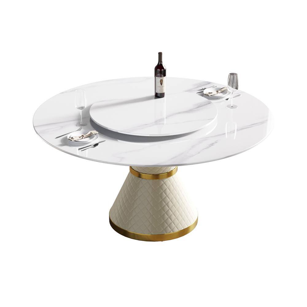 JE Home 53.15 in. White Modern Round Sintered Stone Top Dining Table with Carbon Steel Base Seats 6 PVS-DT010JX01