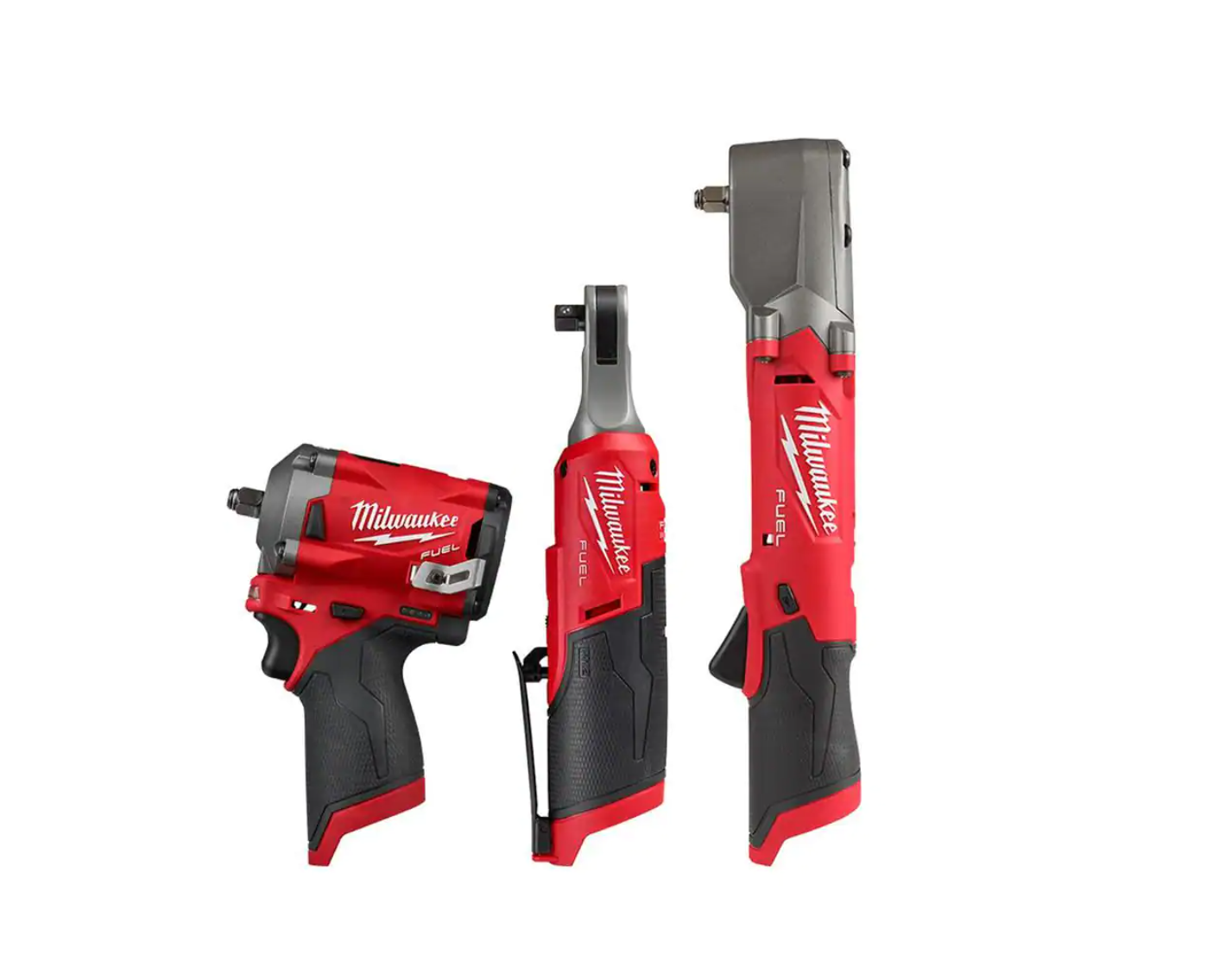 Milwaukee 2554-20-2564-20-2567-20 M12 FUEL 12V Li-Ion Brushless Cordless Stubby 3/8 in. Impact Wrench w/Right Angle Impact Wrench and High Speed Ratchet