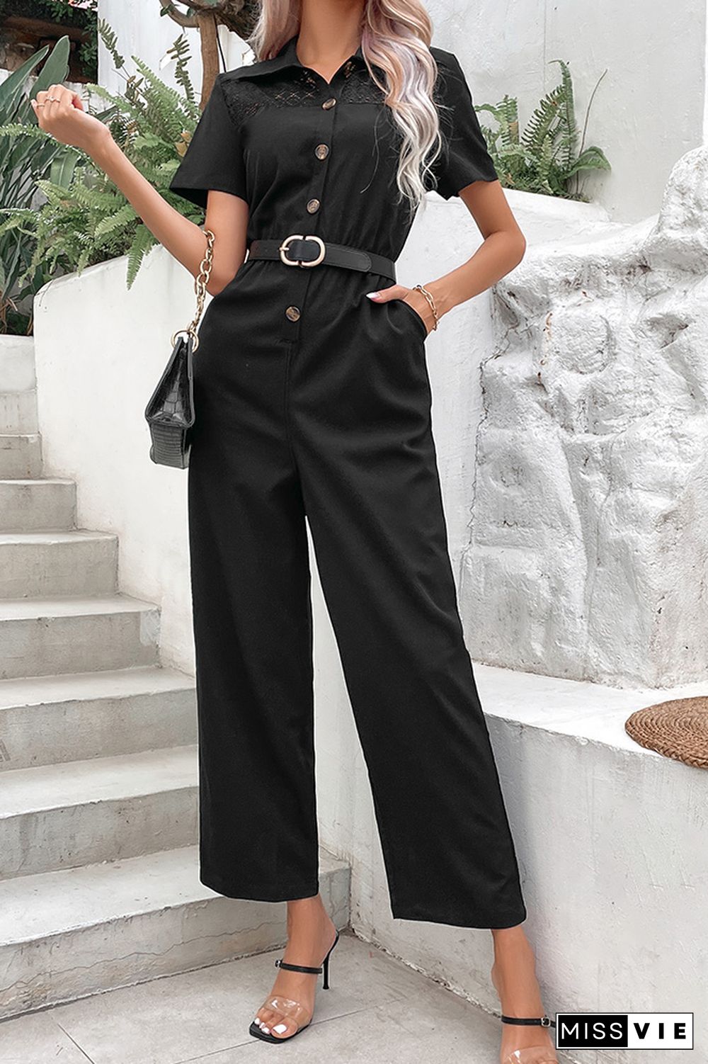 Black Button Up One Piece Jumpsuit