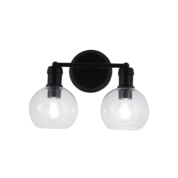 2-light Matte Black Bath/ Vanity Fixture w/ Clear Globe Glass