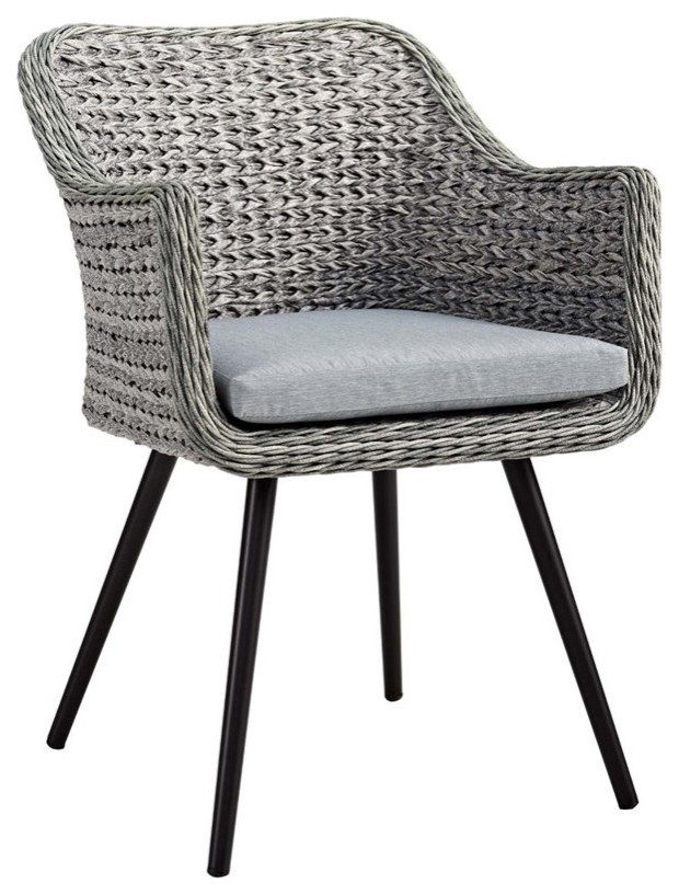 Modway Endeavor 19 quotRattan  ampFabric Patio Dining Armchair in Gray (Set of 2)   Tropical   Outdoor Dining Chairs   by Homesquare  Houzz