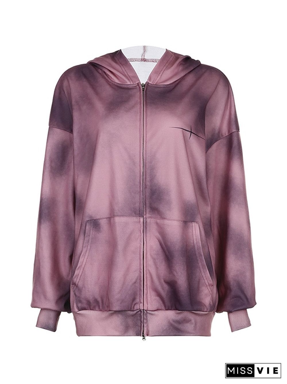 Tie Dye Print Zip Up Oversized Hoodie