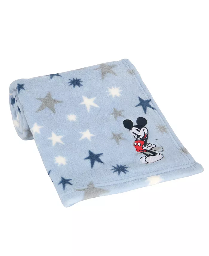 Lambs and Ivy Disney Baby Mickey Mouse Blue Star Fleece Embroidered Baby Blanket