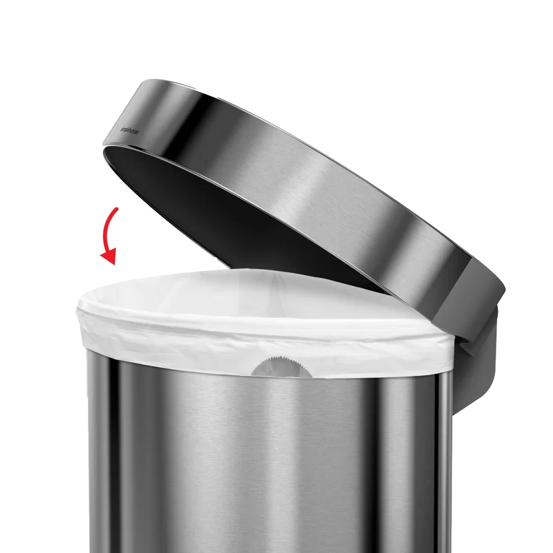 simplehuman 60 Liter Semi-Round Hands-Free Kitchen Step Trash Can with Soft-Close Lid， Brushed