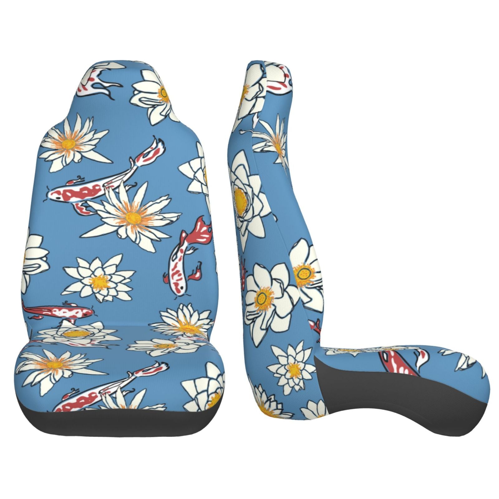 TEQUAN Front Seat Covers， Japanese Koi Pattern 2 Piece Car Seat Cover Fit Most Car SUV Truck Van