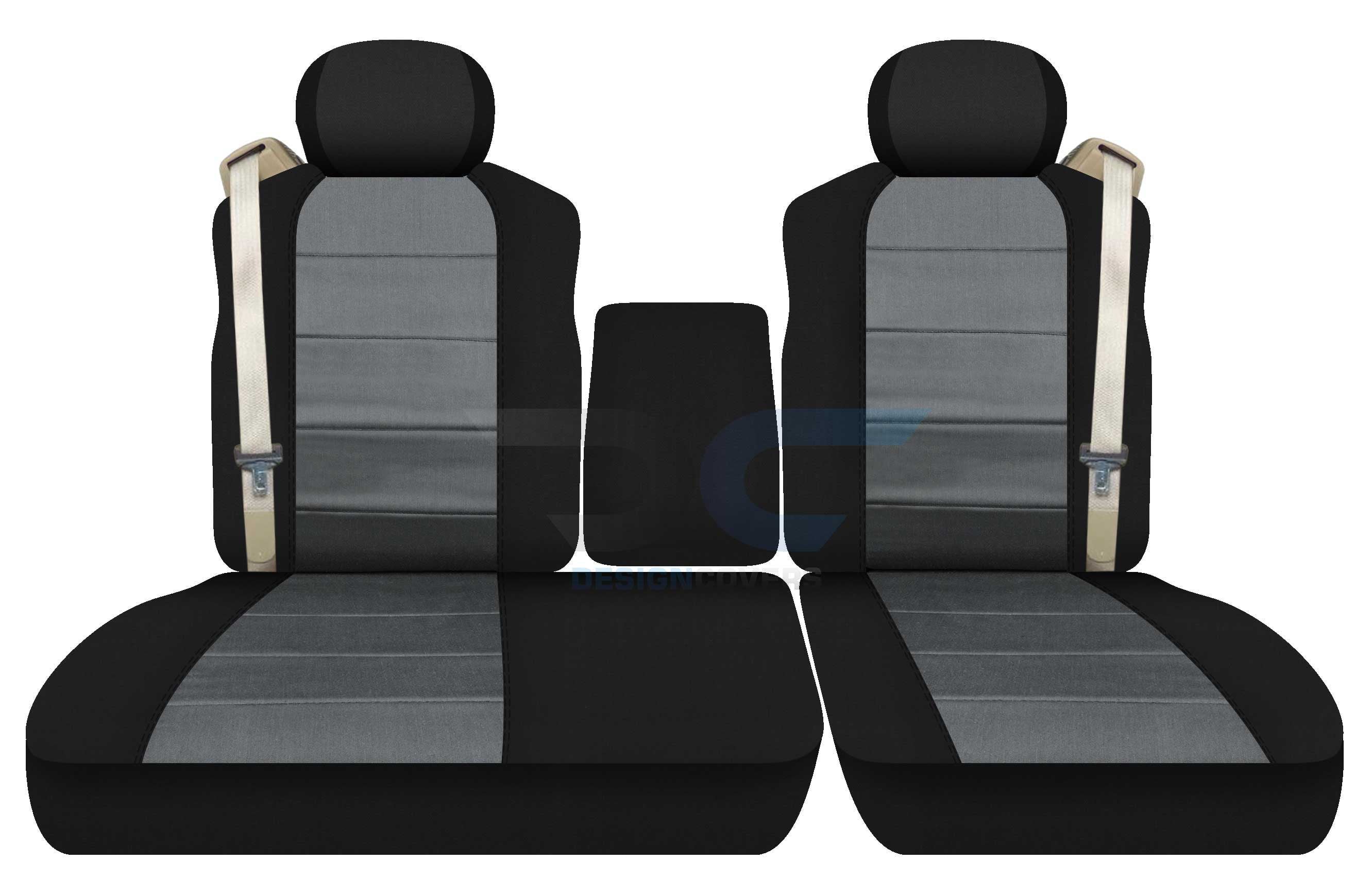 T101-Designcovers Compatible with 2001-2003 Ford F150 Two-Tone Truck Seat Covers (Front 40/60 Split Bench) with opening Center Console，Adjustable Headrests，Integrated Seat Belts:BlackandCharcoal Velour