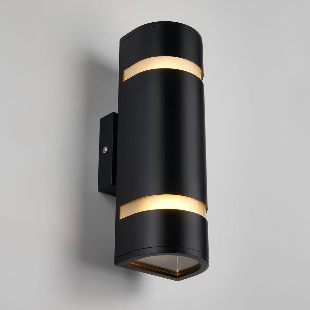 Artika 3-Way Stream Black Modern Outdoor Hardwired Garage and Porch Light Cylinder Sconce AMP71-HDBL