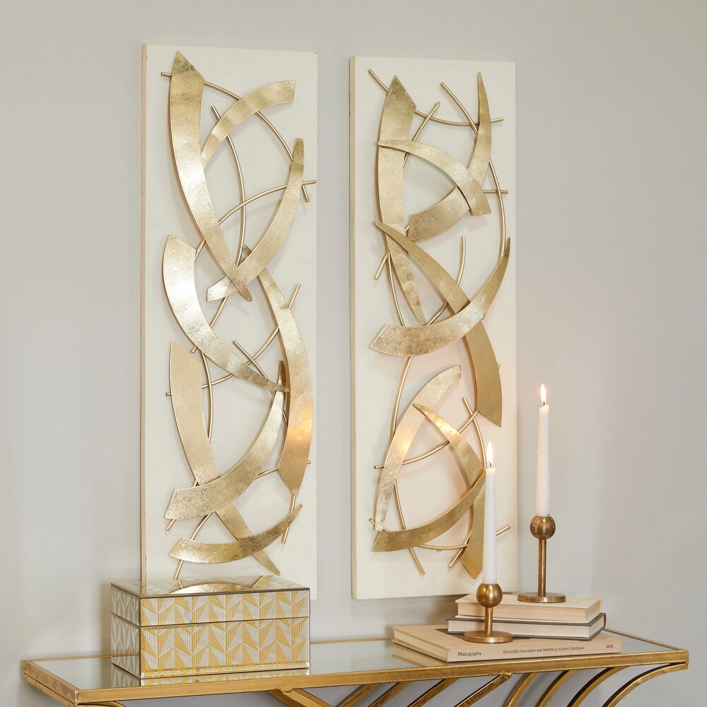 Contemporary Wood and Metal 3D Sculptural Wall Decor (Set of 2)