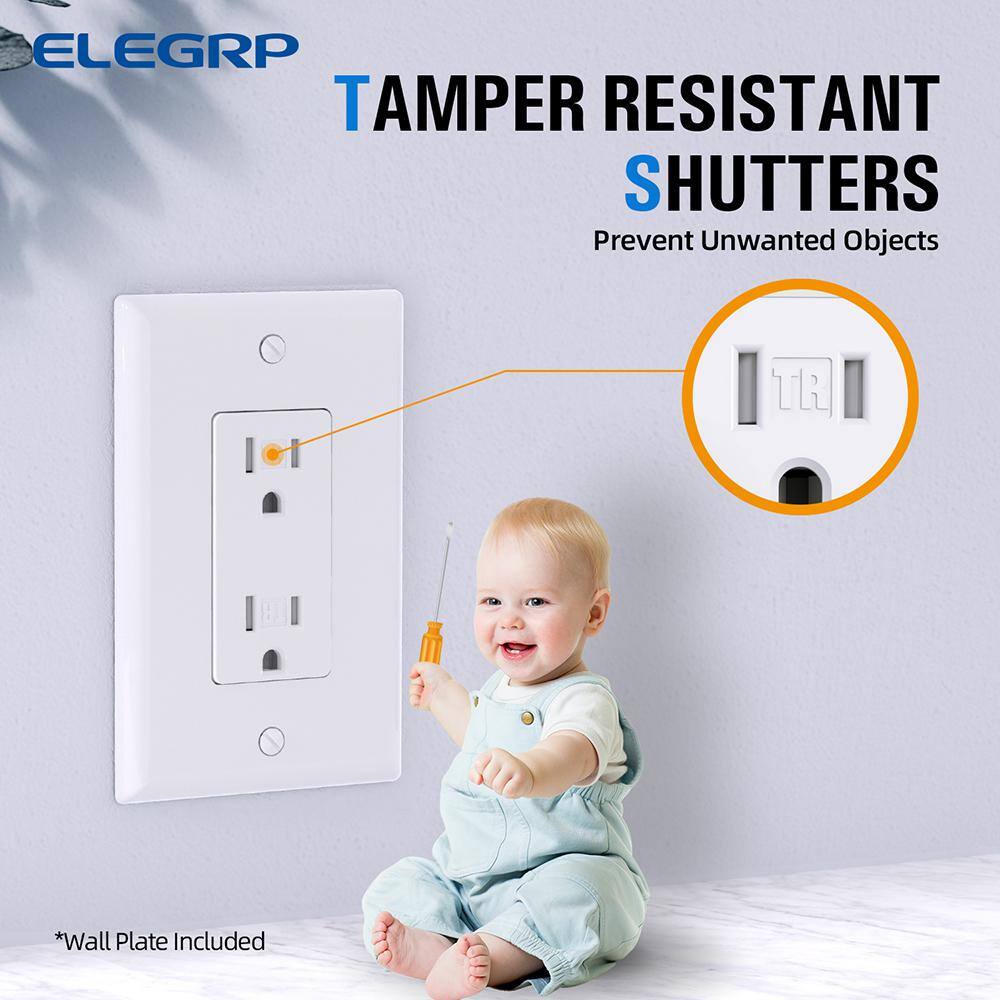 ELEGRP Decor 15 Amp 125-Volt Residential Grade Tamper Resistant Duplex Outlet with Midsize Nylon Wall Plate White (10-Pack) 2007A