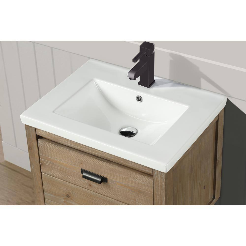 Ari Kitchen and Bath Kane 24 in. W x 18.5 D x 19.5 H Bath Vanity in Weathered Fir with Ceramic Vanity Top in White with White Basin AKB-KANE-24-WEATHFIR