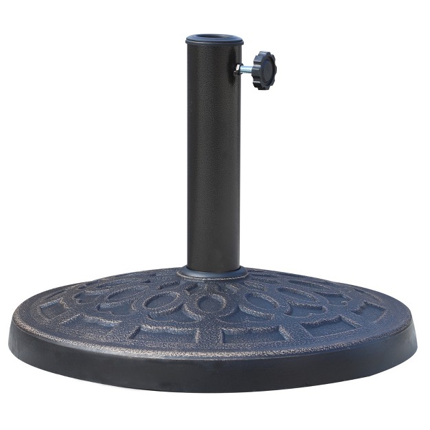 26 Lbs Round Resin Umbrella Base Stand Market Parasol Holder With Beautiful Decorative Pattern For 1 5 quot 1 89 quot Pole For Backyard Bronze