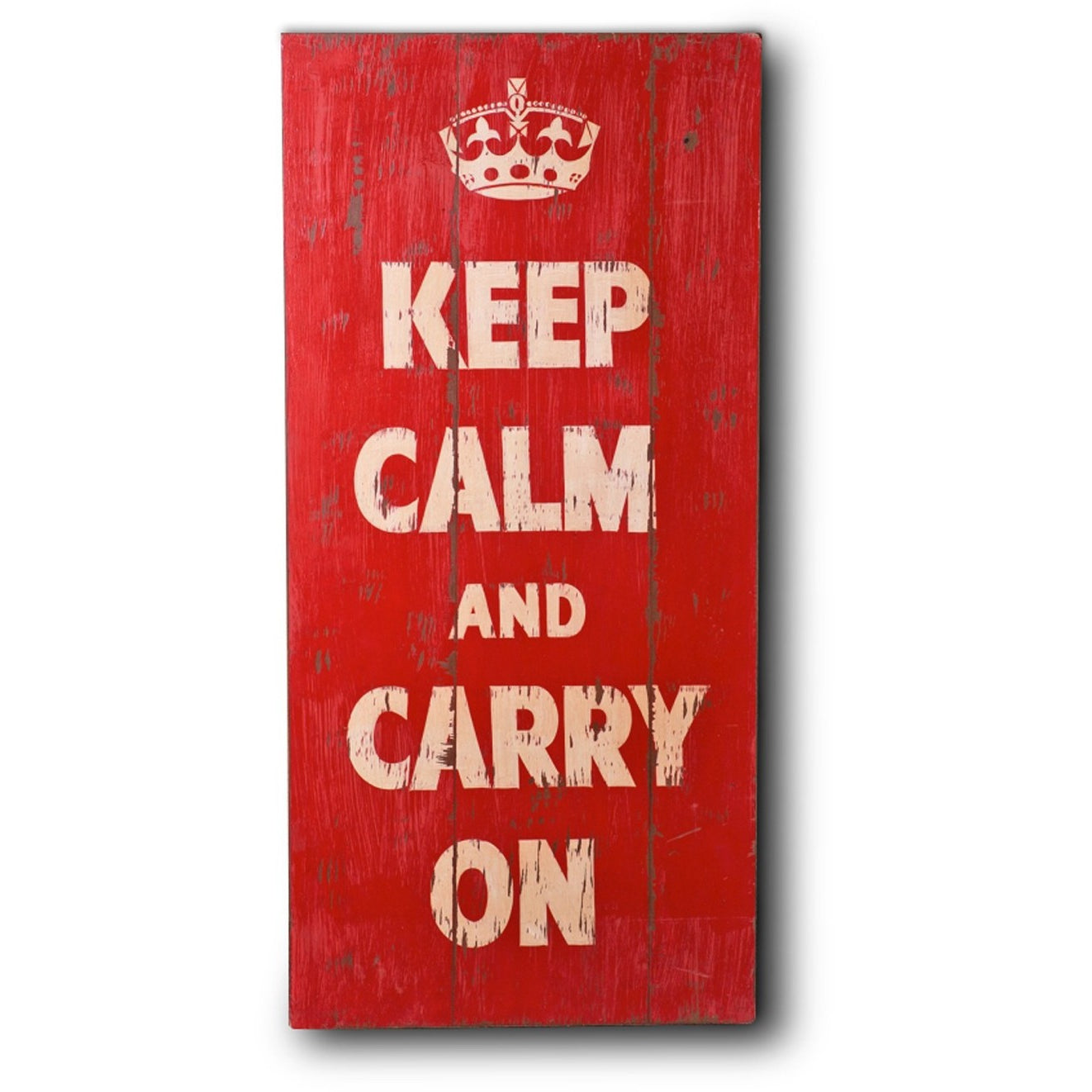 Wooden Print In Antique Red - Keep Calm