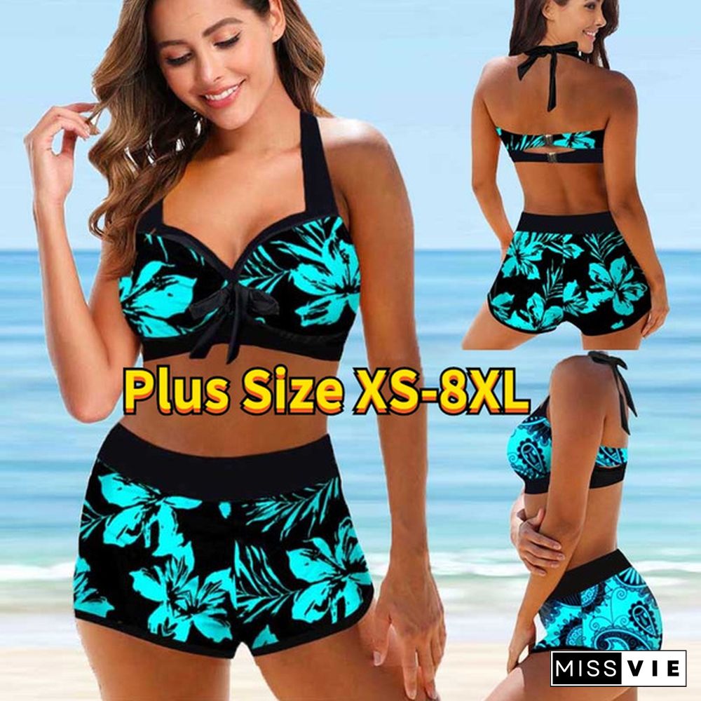 Women Swim Summer Dress Swimwear Bathing Suit Two Pieces Bikini Set Swimsuits Womens Tie Dye Print and Shorts Tankinis Flower Printed Beach Plus Size XS-8XL