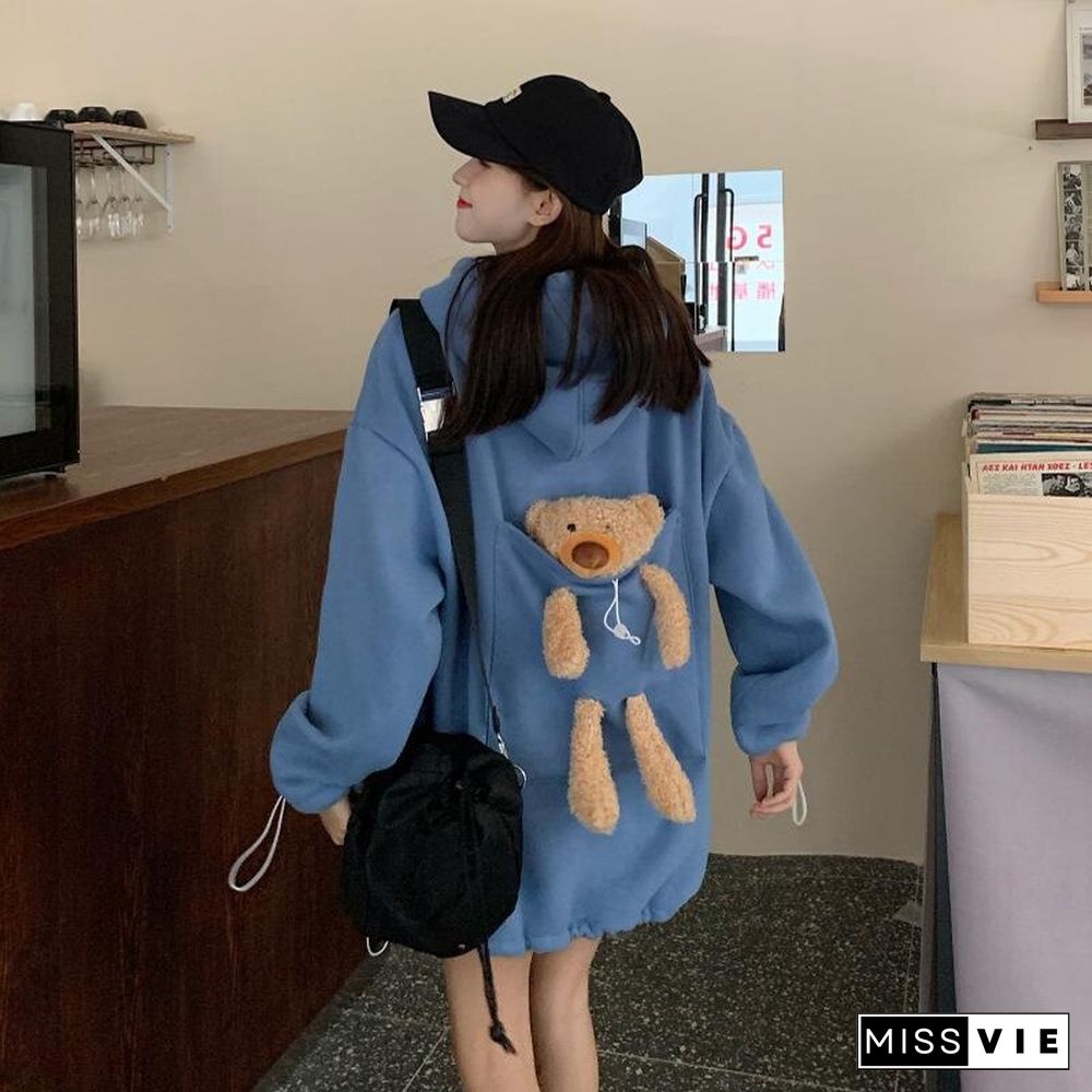 Oversized Hoodie Couple Outfits Sweatshirt Kpop Loose Womens Clothing Cute Bear Fashion Hoodies Warm Female Jackets Sweat Femme