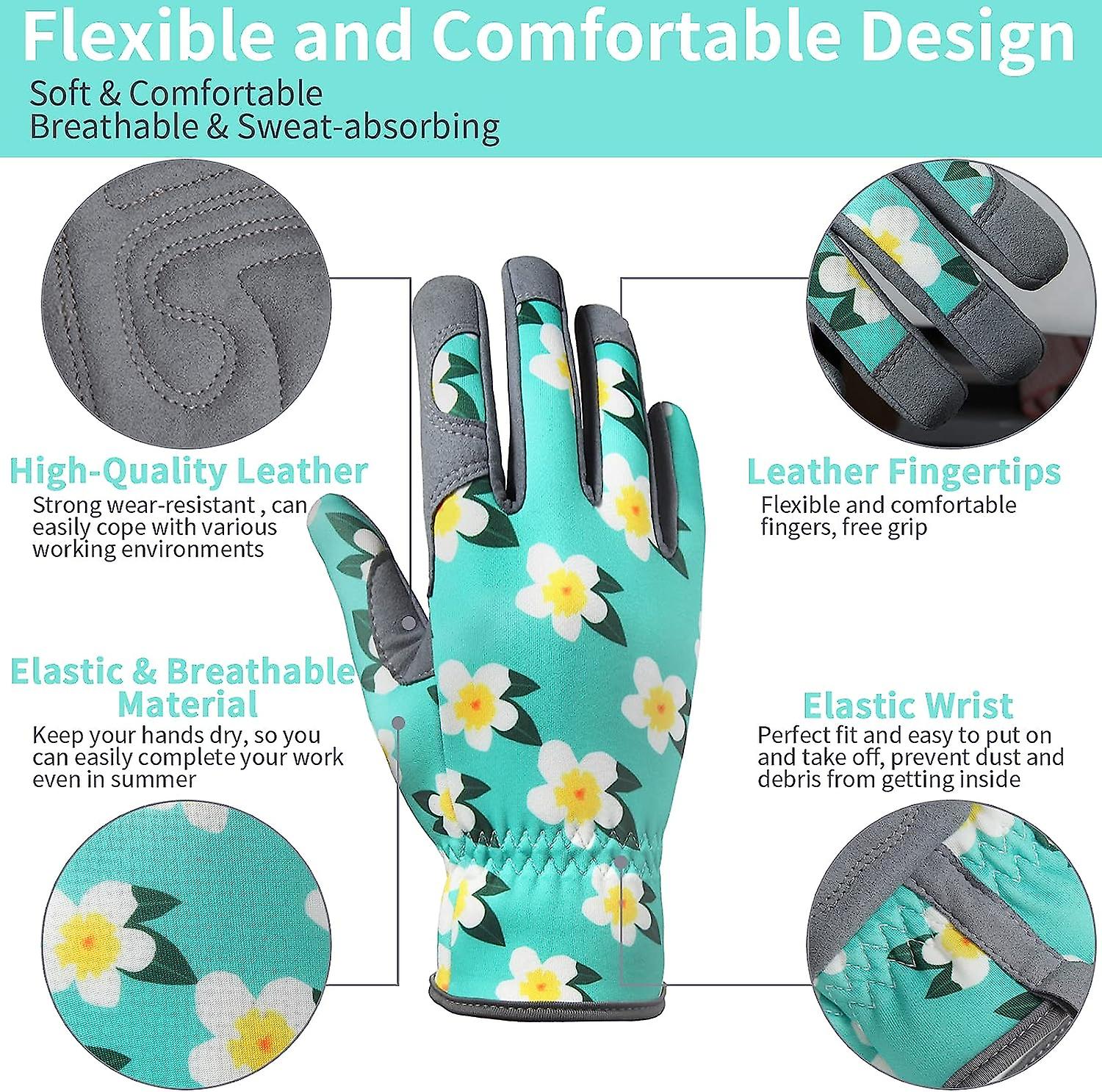 Gardening Gloves For Women， Breathable Leather Garden Gloves， Yard Work Gloves For Weeding Planting Digging