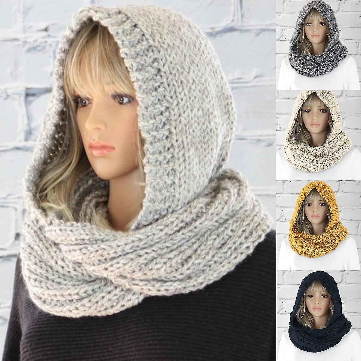 Women Fashion Casual Knitted Hooded Scarf Autumn Winter Warm Retro Hat Scarves