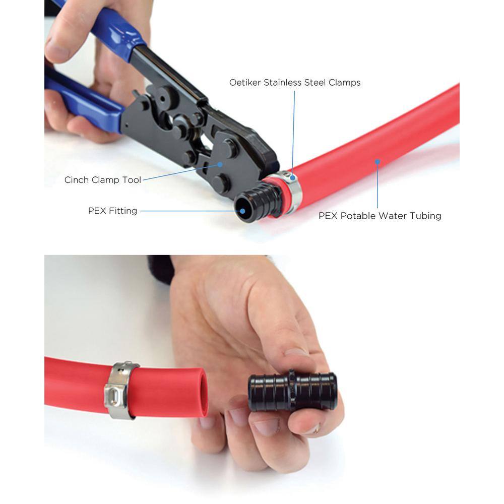 The Plumber's Choice 12 in. x 100 ft. PEX Tubing Plumbing Kit - Crimper and Cutter Tools Tubing Elbow in. Half Clamp - 1 Red 1 Blue KPRB12100N