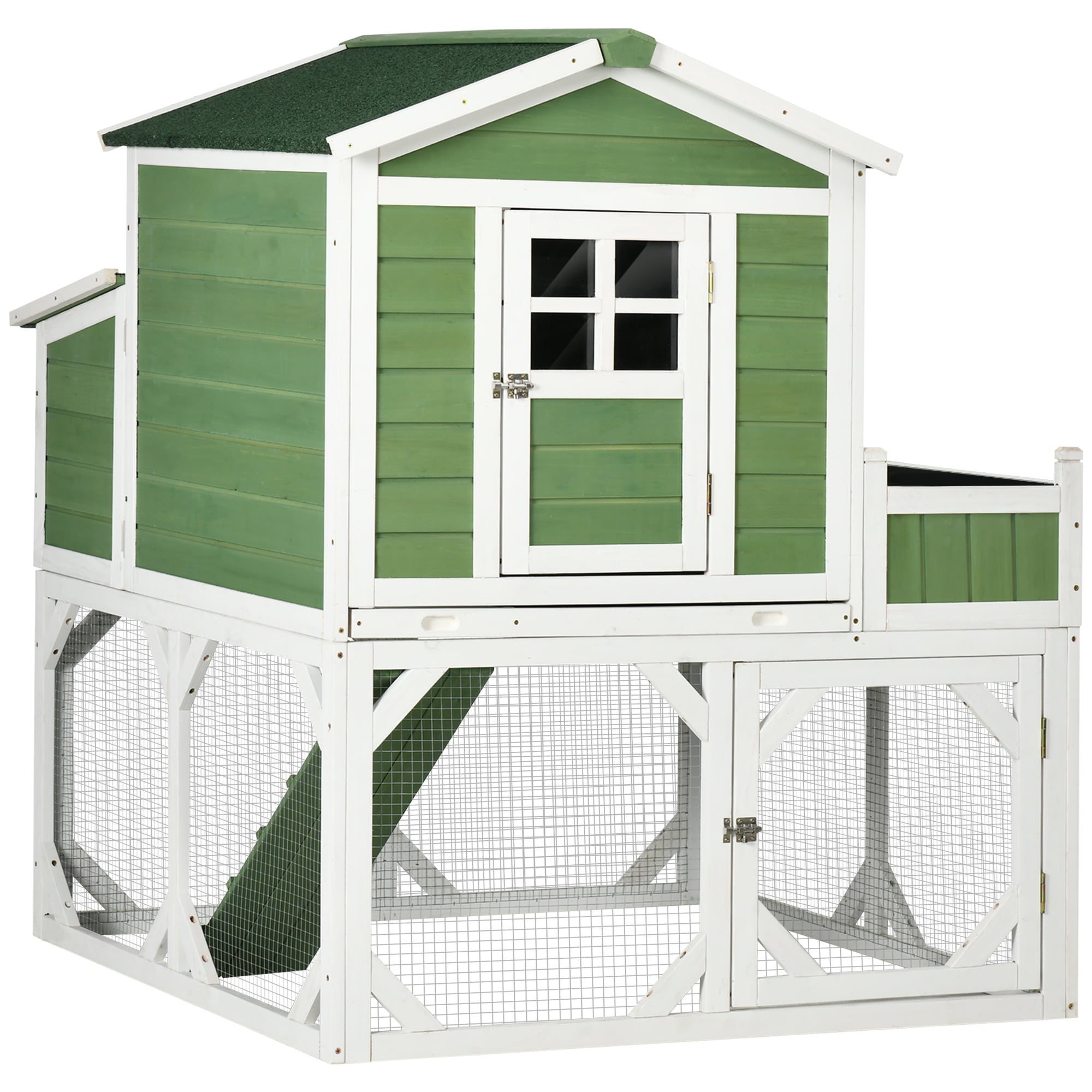 PawHut 49 Small Chicken Coop Hen House with Garden Space， Chicken House Outdoor Run Cage with Weather Protection， 2-4 Birds， Green