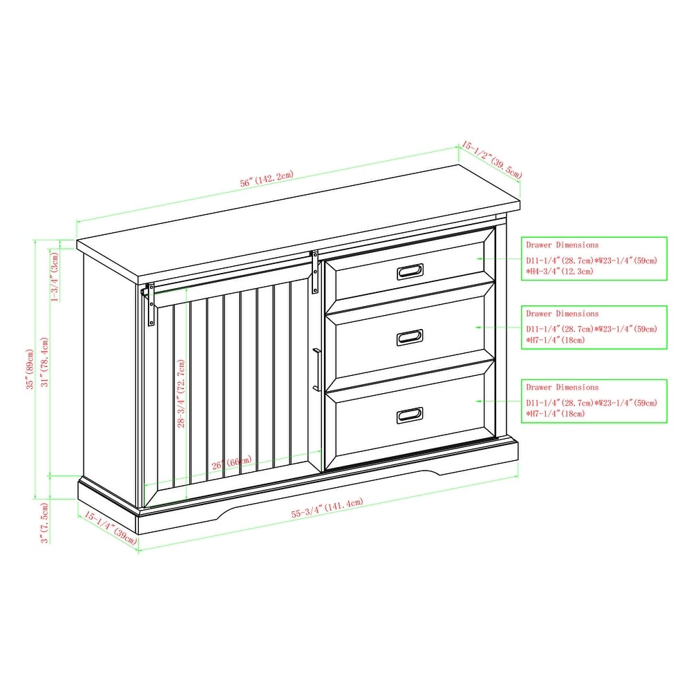 Middlebrook 56 Inch Sliding Groove Barn Door Buffet