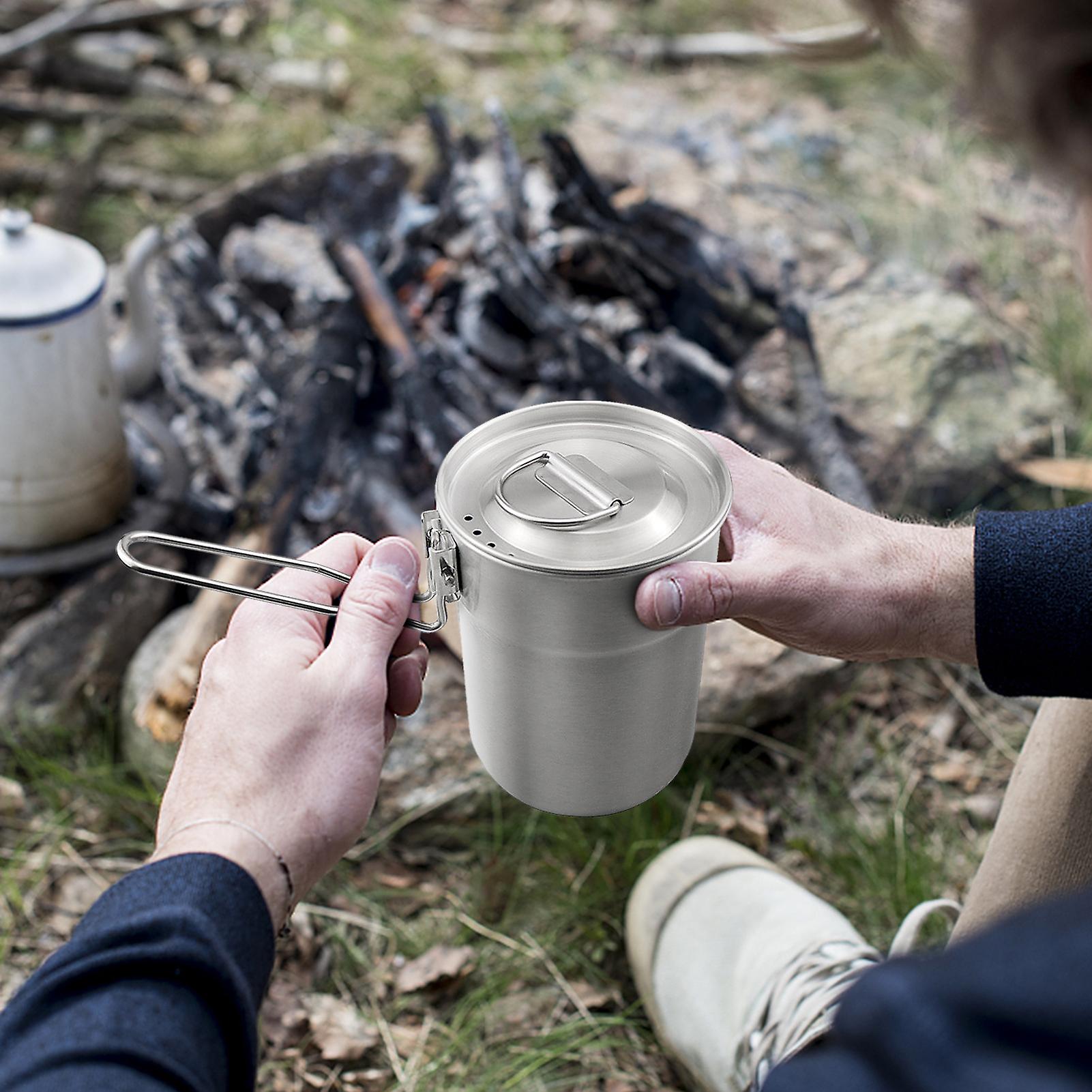 1l Coffee Cup With Folding Handle and Ventilated Lid Stainless Steel Camping Kettle Lightweight Cook Pot For Backpacking Hiking Camping Travelling No.25