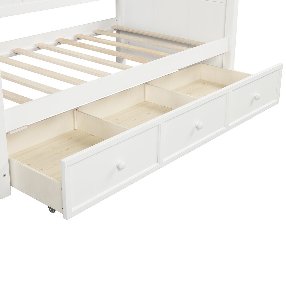 Wood Daybed with Three Drawers  Twin Size Daybed No Box Spring Needed for Bedroom  White