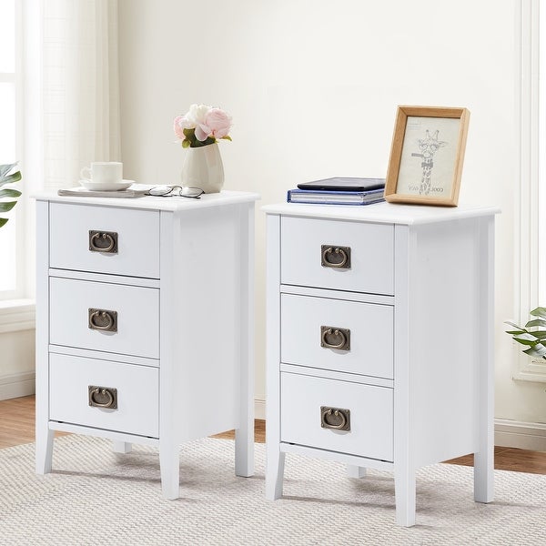 Modern 3-Drawer Wood Nightstands Set of 2 - - 36041255