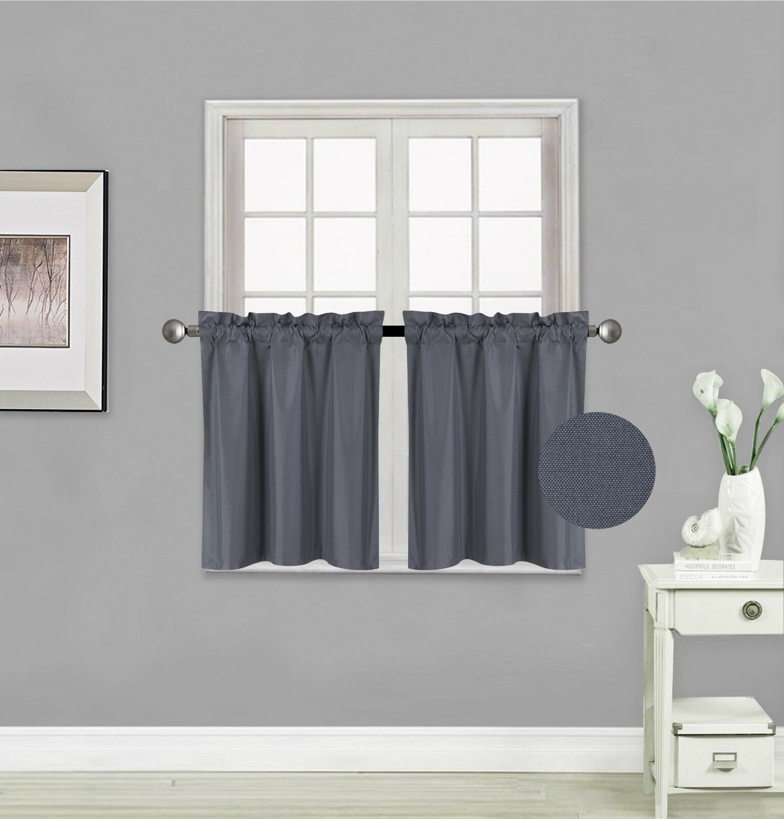 Luxury R16 Set 2pc Tier Rod Pocket Window Curtain Kitchen Restaurant Bathroom Nursery Brick Valance Efficient Energy Blackout Panel Size 30 Wide X 24 Length Each Tier