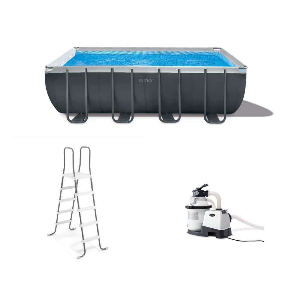 INTEX 18 ft. x 9 ft. x 53 in. Rectangular Above Ground Pool with Cover, Cooler, and Float (2-Pack) 26355EH + 29026E + 58821EP + 2 x 58868EP